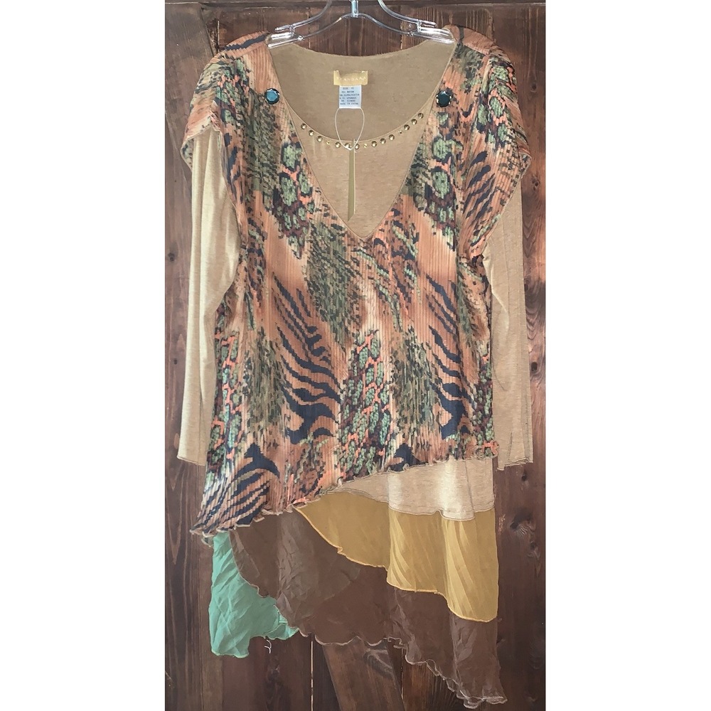 Seandara Dress Women's Sz XL Fall Multicolored Brown Layered Beaded LS NWT $78 - Picture 2 of 8